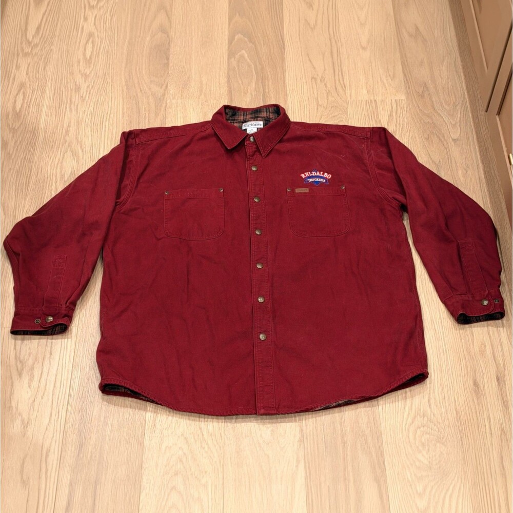 Carthartt S96 Shirt Jacket Shacket Mens XL Dark Red Maroon Burgundy Embroidered